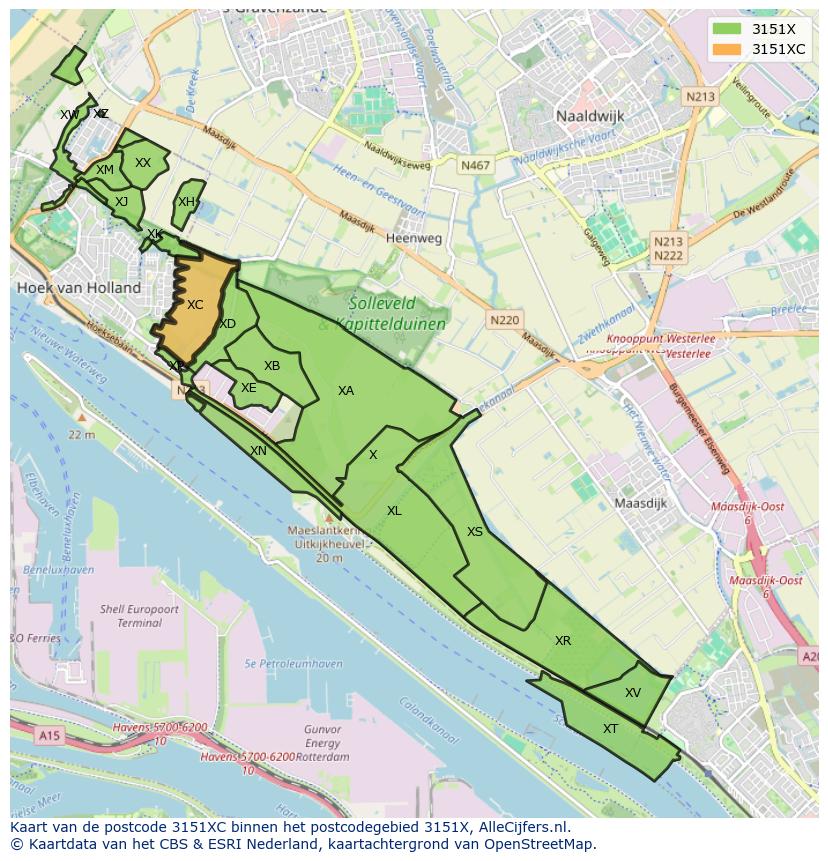 Afbeelding van het postcodegebied 3151 XC op de kaart.