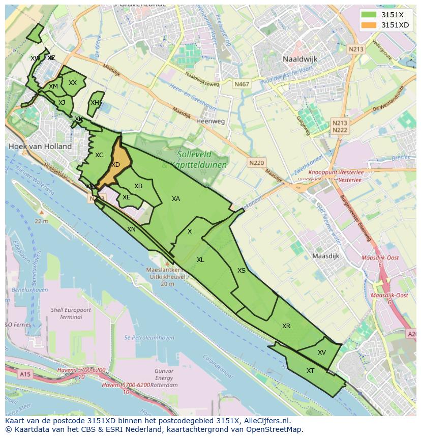 Afbeelding van het postcodegebied 3151 XD op de kaart.