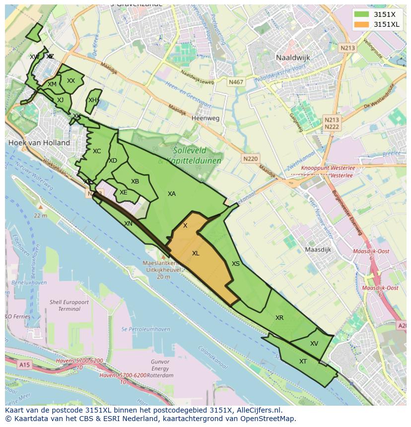 Afbeelding van het postcodegebied 3151 XL op de kaart.
