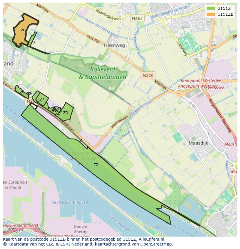 Afbeelding van het postcodegebied 3151 ZB op de kaart.