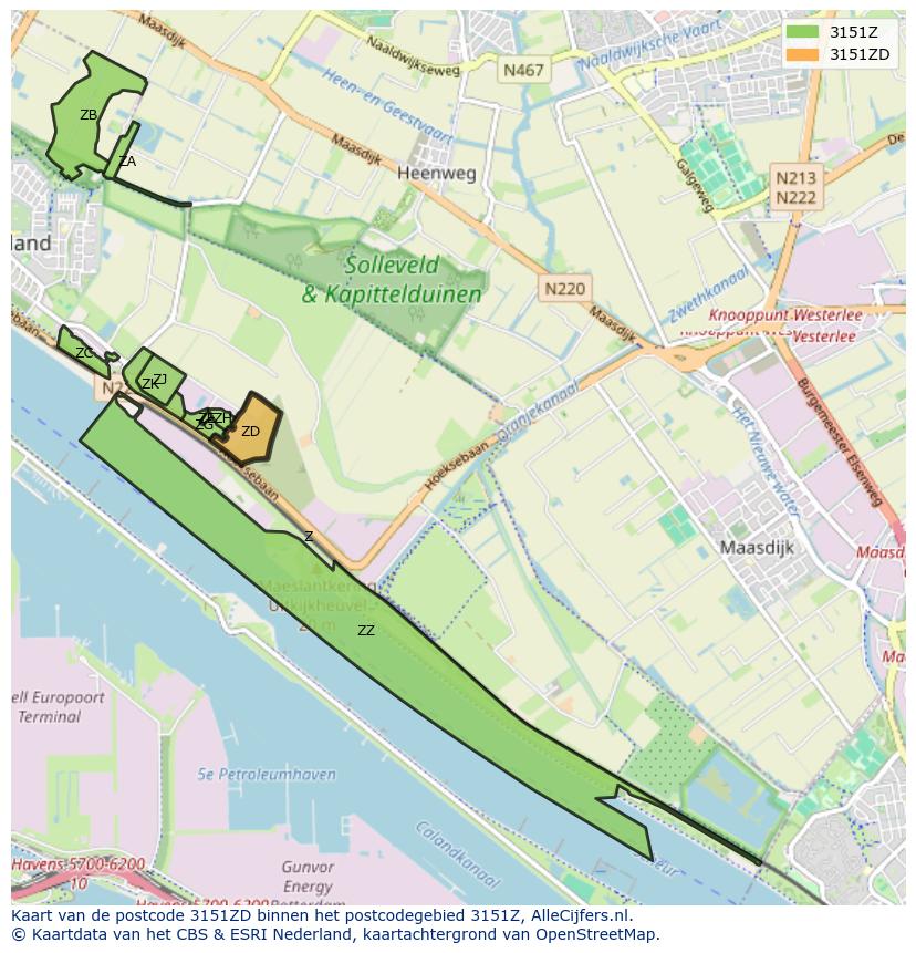Afbeelding van het postcodegebied 3151 ZD op de kaart.
