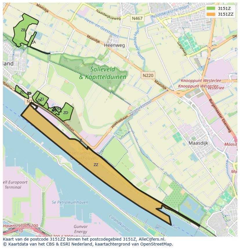 Afbeelding van het postcodegebied 3151 ZZ op de kaart.