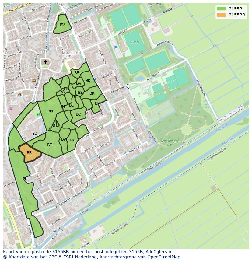 Afbeelding van het postcodegebied 3155 BB op de kaart.