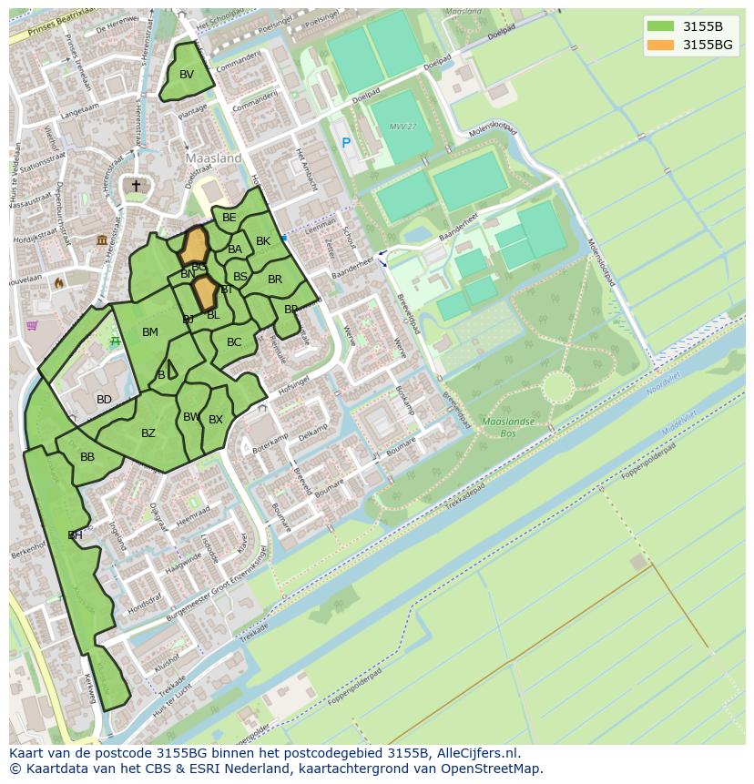 Afbeelding van het postcodegebied 3155 BG op de kaart.