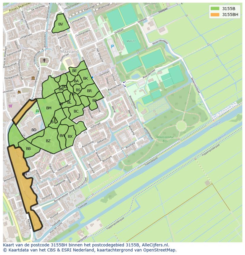Afbeelding van het postcodegebied 3155 BH op de kaart.