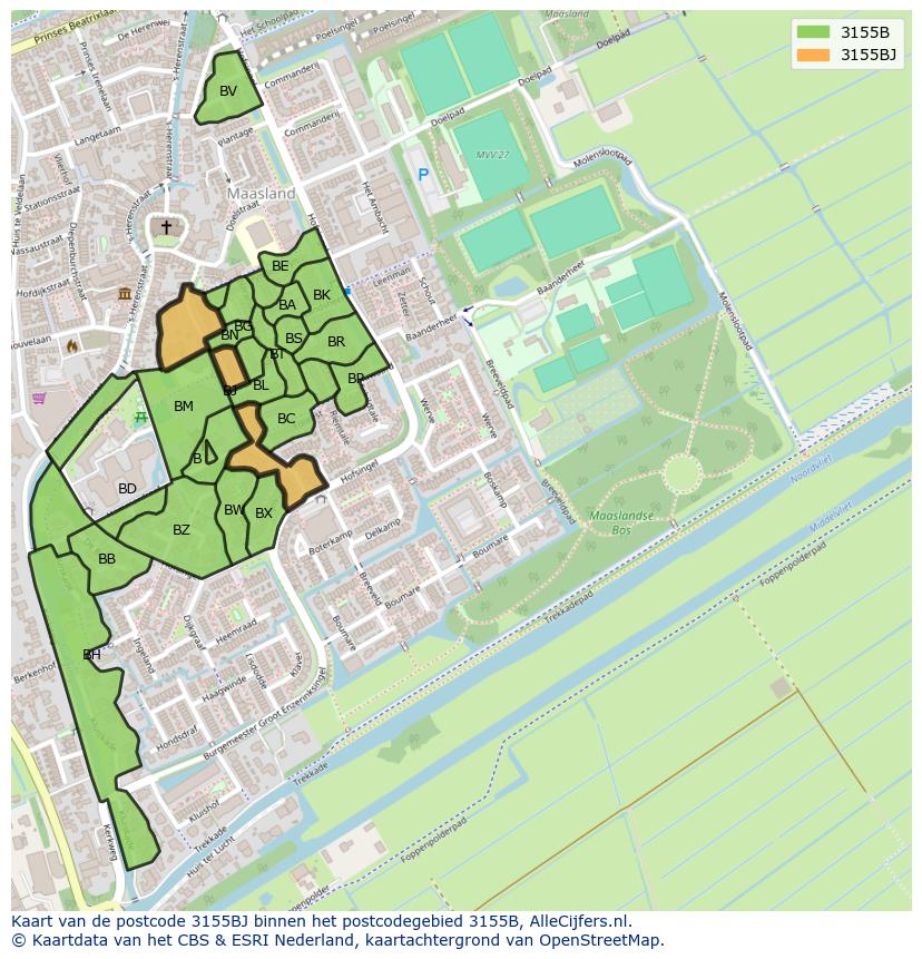 Afbeelding van het postcodegebied 3155 BJ op de kaart.