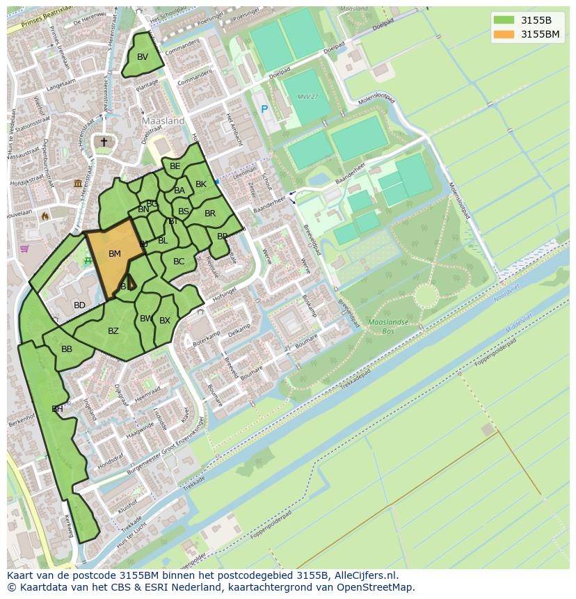 Afbeelding van het postcodegebied 3155 BM op de kaart.