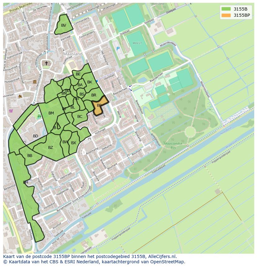 Afbeelding van het postcodegebied 3155 BP op de kaart.