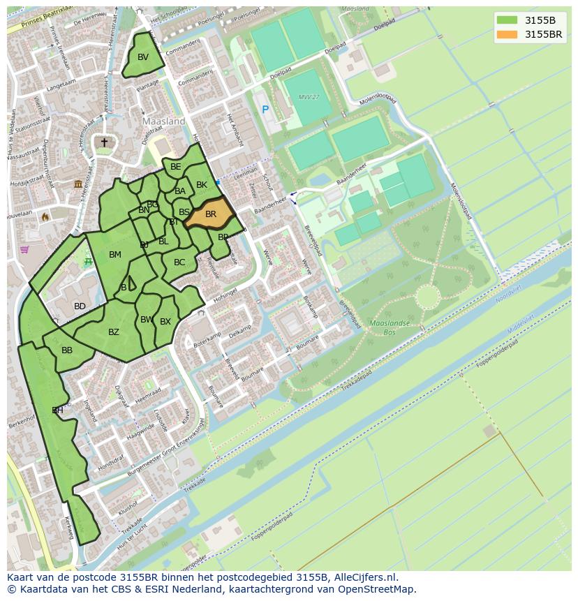 Afbeelding van het postcodegebied 3155 BR op de kaart.