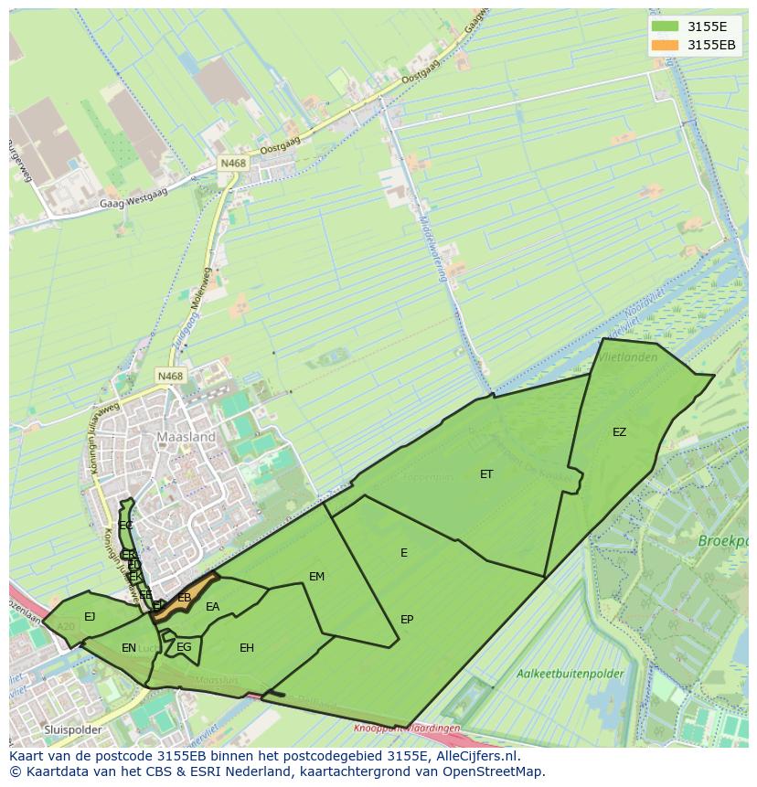 Afbeelding van het postcodegebied 3155 EB op de kaart.