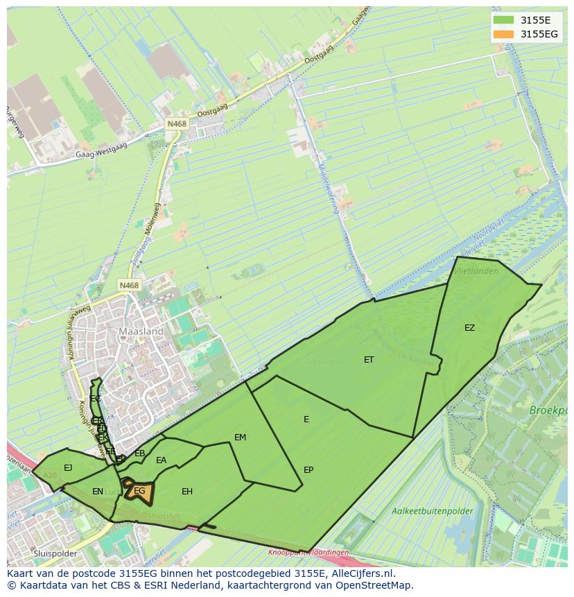 Afbeelding van het postcodegebied 3155 EG op de kaart.