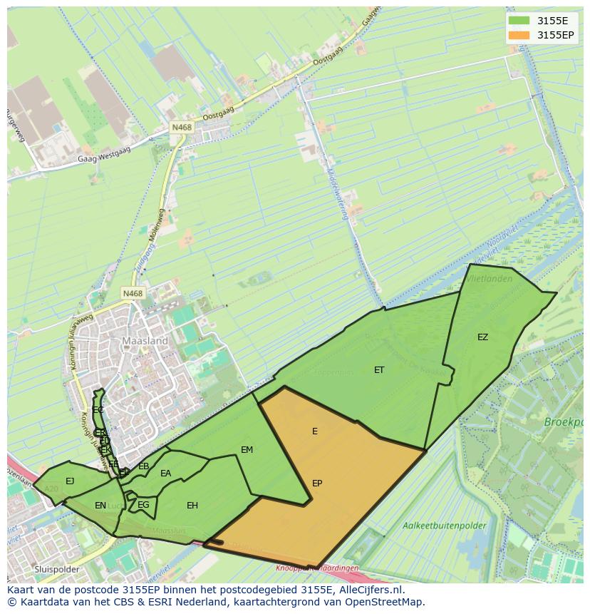 Afbeelding van het postcodegebied 3155 EP op de kaart.