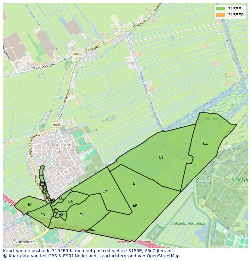 Afbeelding van het postcodegebied 3155 ER op de kaart.