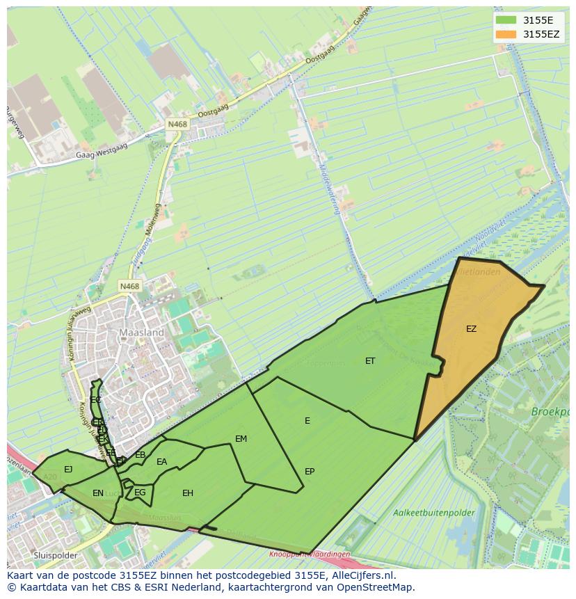 Afbeelding van het postcodegebied 3155 EZ op de kaart.