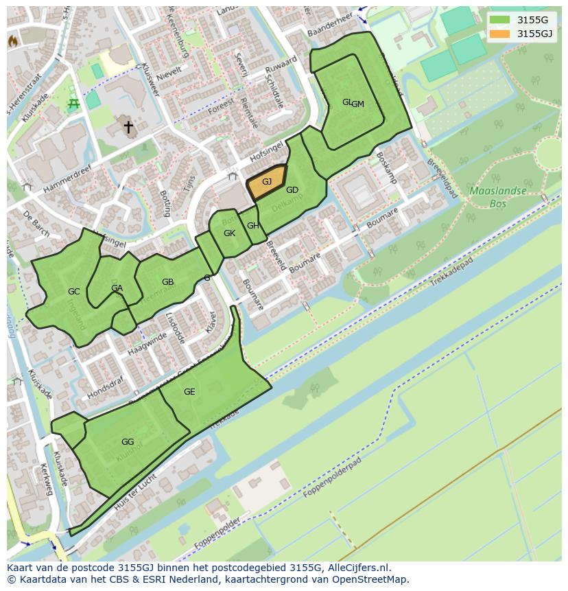Afbeelding van het postcodegebied 3155 GJ op de kaart.