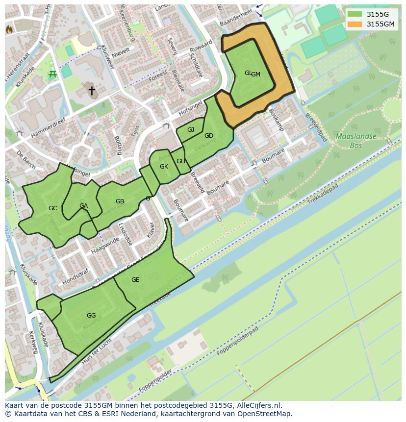 Afbeelding van het postcodegebied 3155 GM op de kaart.