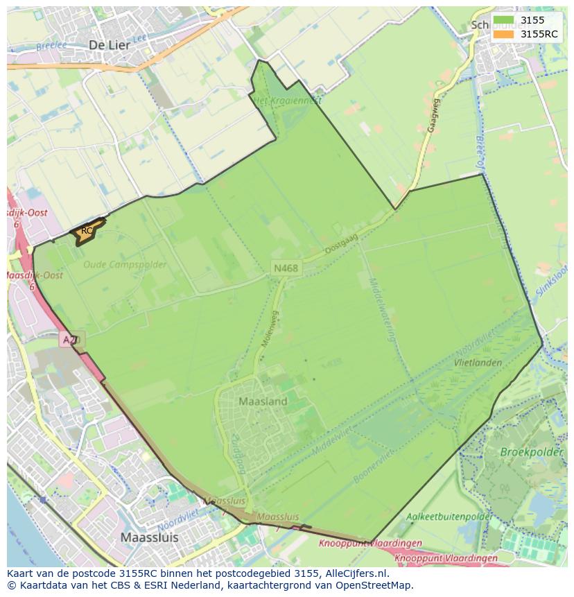 Afbeelding van het postcodegebied 3155 RC op de kaart.