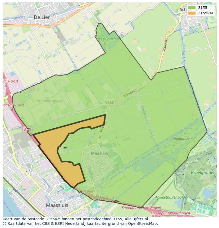 Afbeelding van het postcodegebied 3155 RM op de kaart.