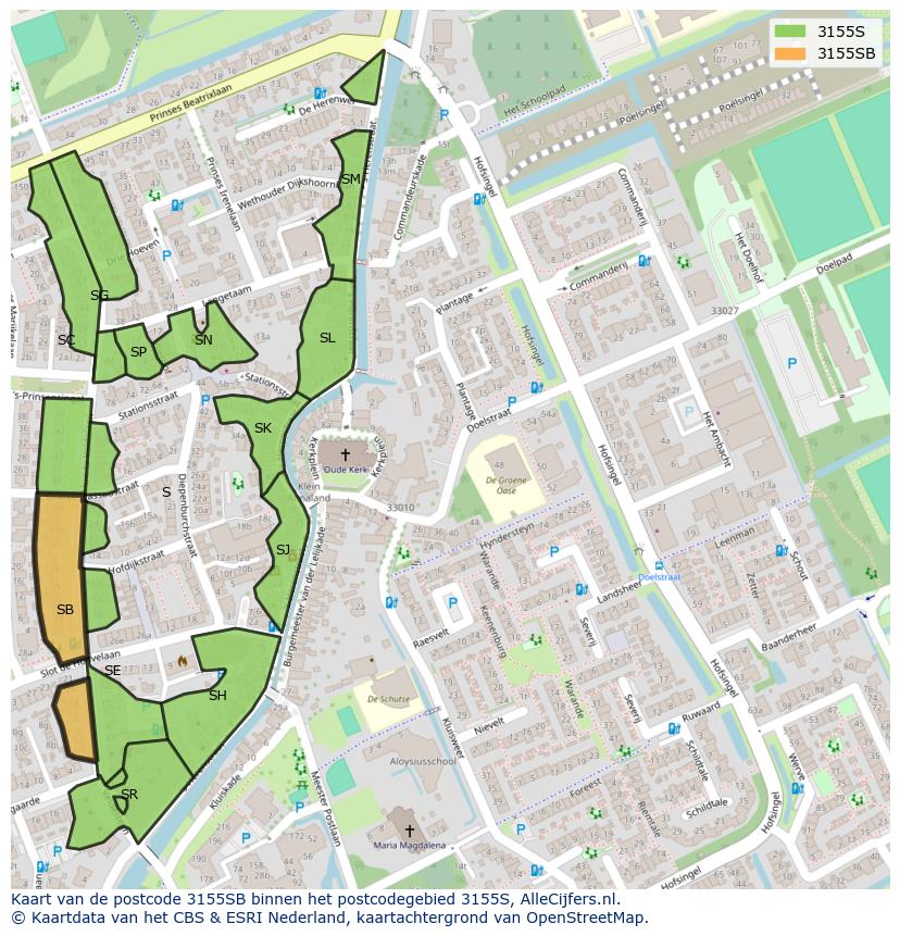 Afbeelding van het postcodegebied 3155 SB op de kaart.