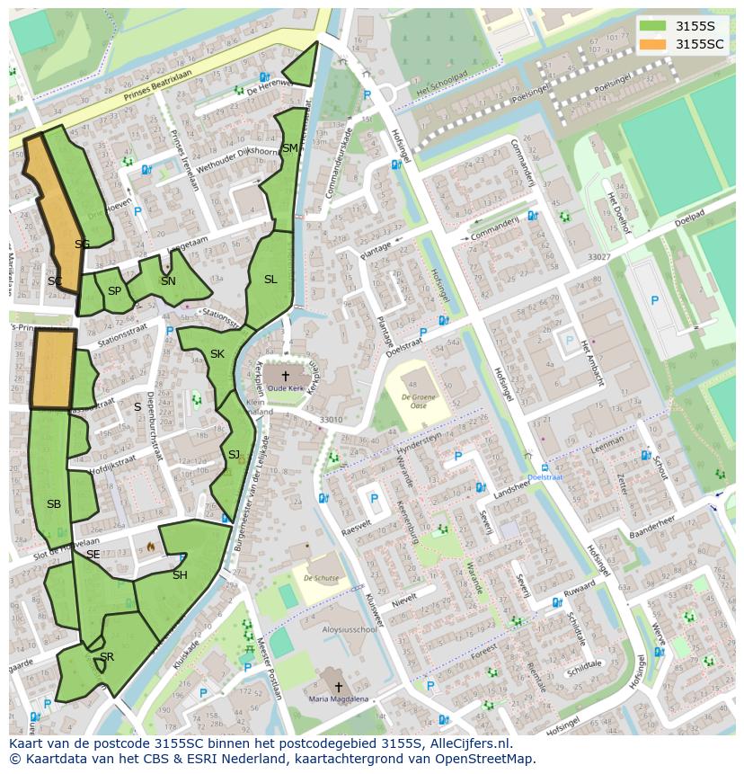 Afbeelding van het postcodegebied 3155 SC op de kaart.