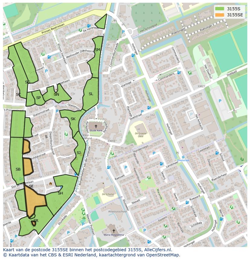 Afbeelding van het postcodegebied 3155 SE op de kaart.