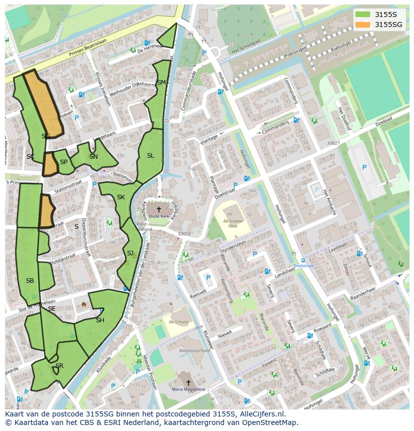Afbeelding van het postcodegebied 3155 SG op de kaart.