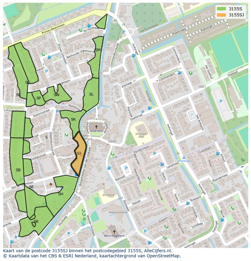 Afbeelding van het postcodegebied 3155 SJ op de kaart.
