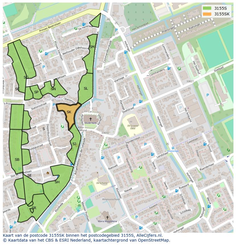 Afbeelding van het postcodegebied 3155 SK op de kaart.