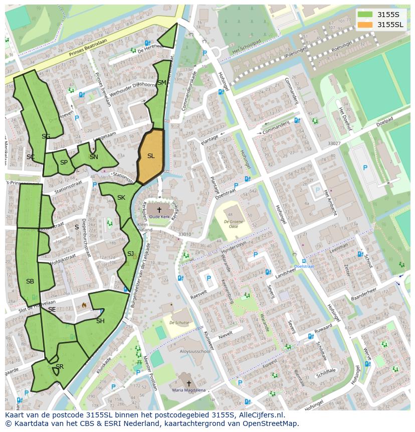 Afbeelding van het postcodegebied 3155 SL op de kaart.