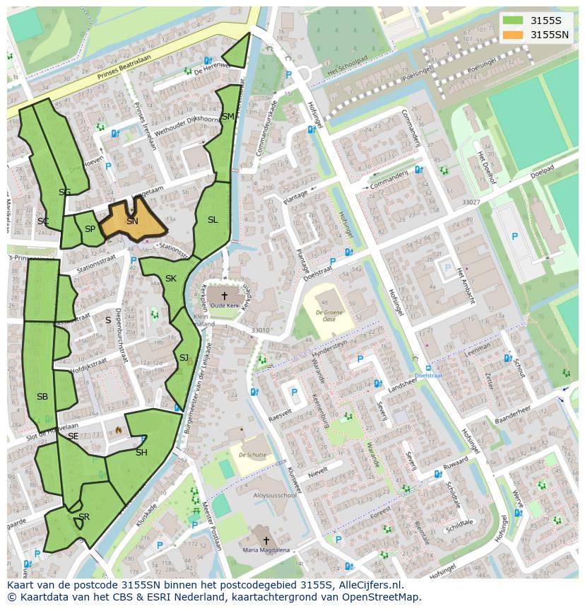 Afbeelding van het postcodegebied 3155 SN op de kaart.