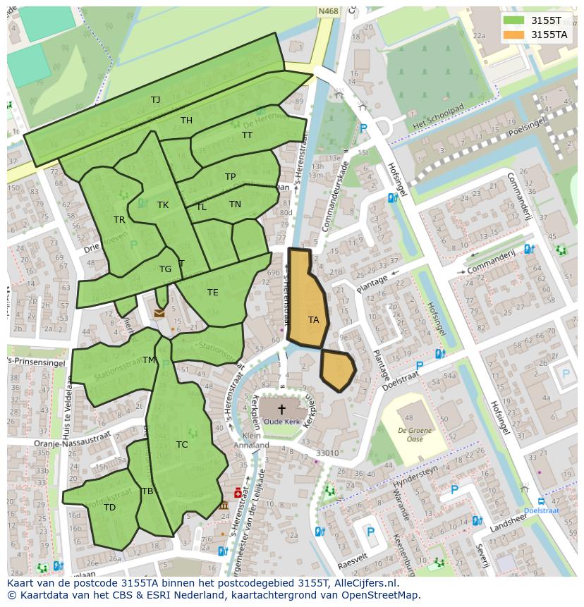 Afbeelding van het postcodegebied 3155 TA op de kaart.