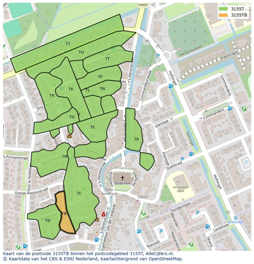 Afbeelding van het postcodegebied 3155 TB op de kaart.