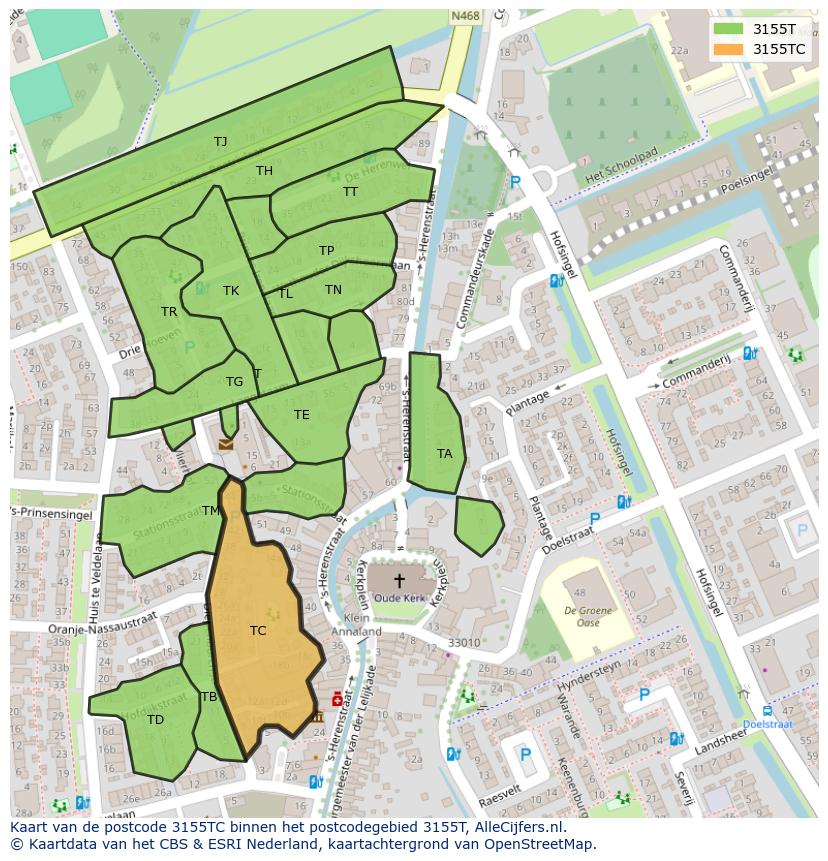 Afbeelding van het postcodegebied 3155 TC op de kaart.