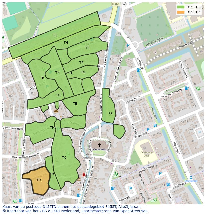 Afbeelding van het postcodegebied 3155 TD op de kaart.