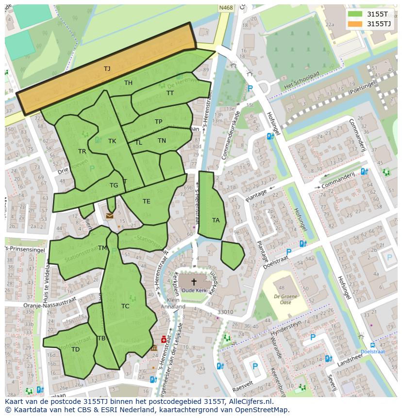 Afbeelding van het postcodegebied 3155 TJ op de kaart.