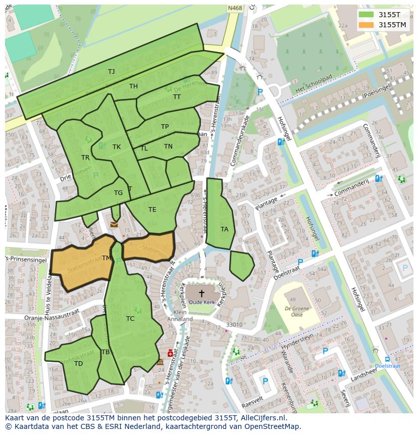 Afbeelding van het postcodegebied 3155 TM op de kaart.