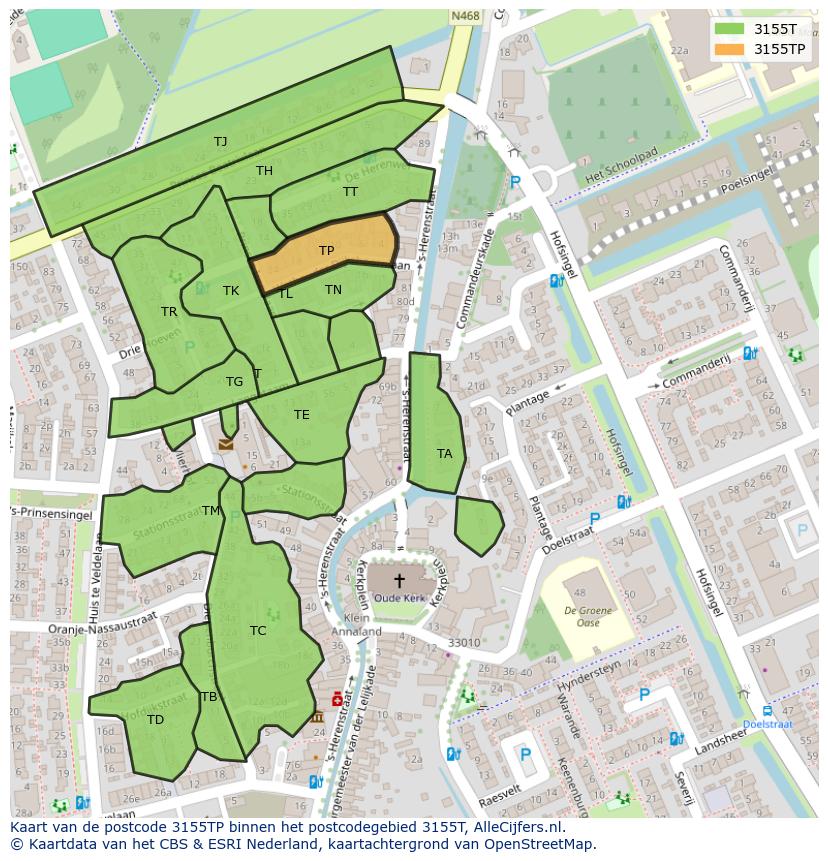 Afbeelding van het postcodegebied 3155 TP op de kaart.
