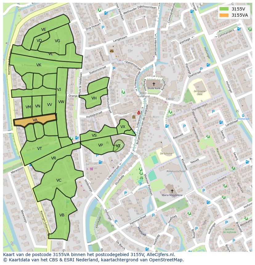 Afbeelding van het postcodegebied 3155 VA op de kaart.