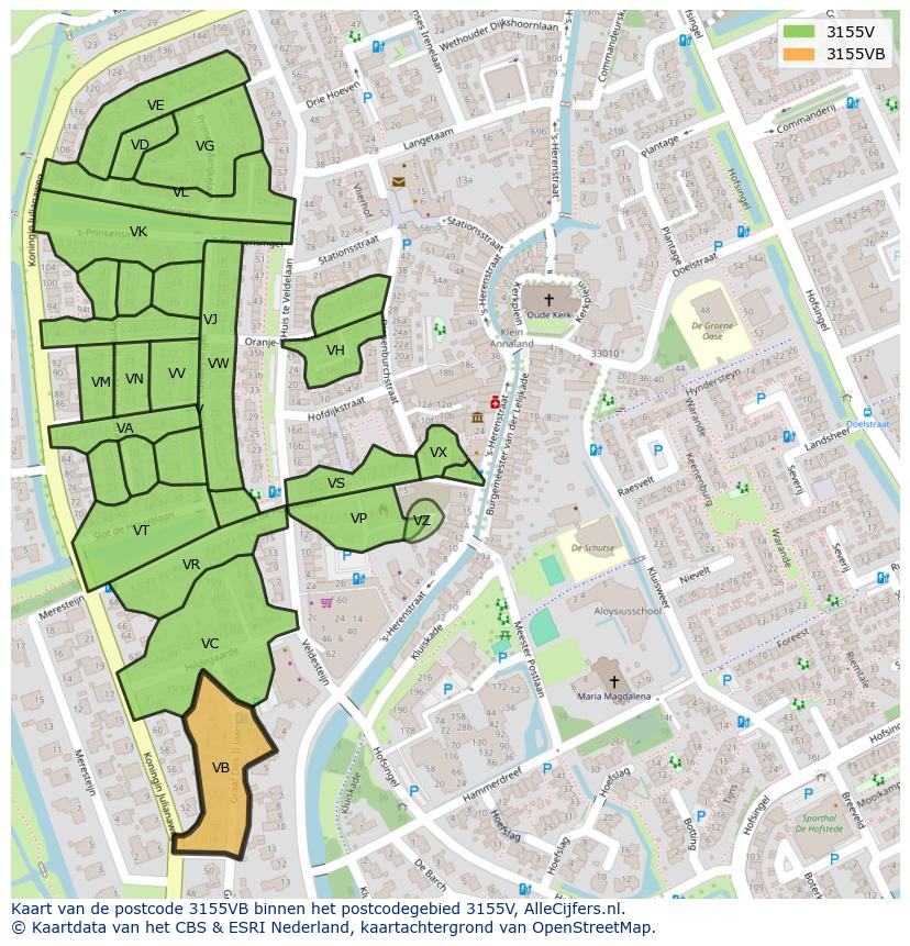 Afbeelding van het postcodegebied 3155 VB op de kaart.