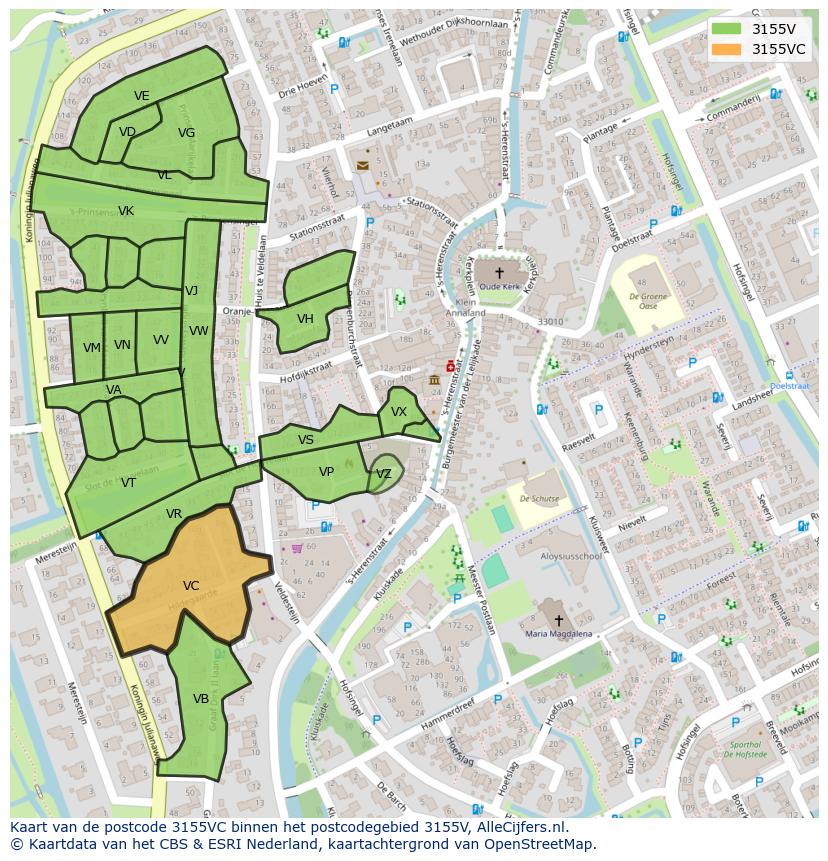 Afbeelding van het postcodegebied 3155 VC op de kaart.