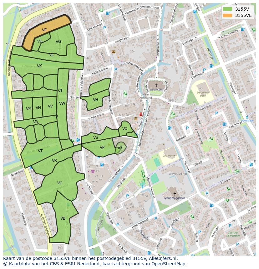 Afbeelding van het postcodegebied 3155 VE op de kaart.