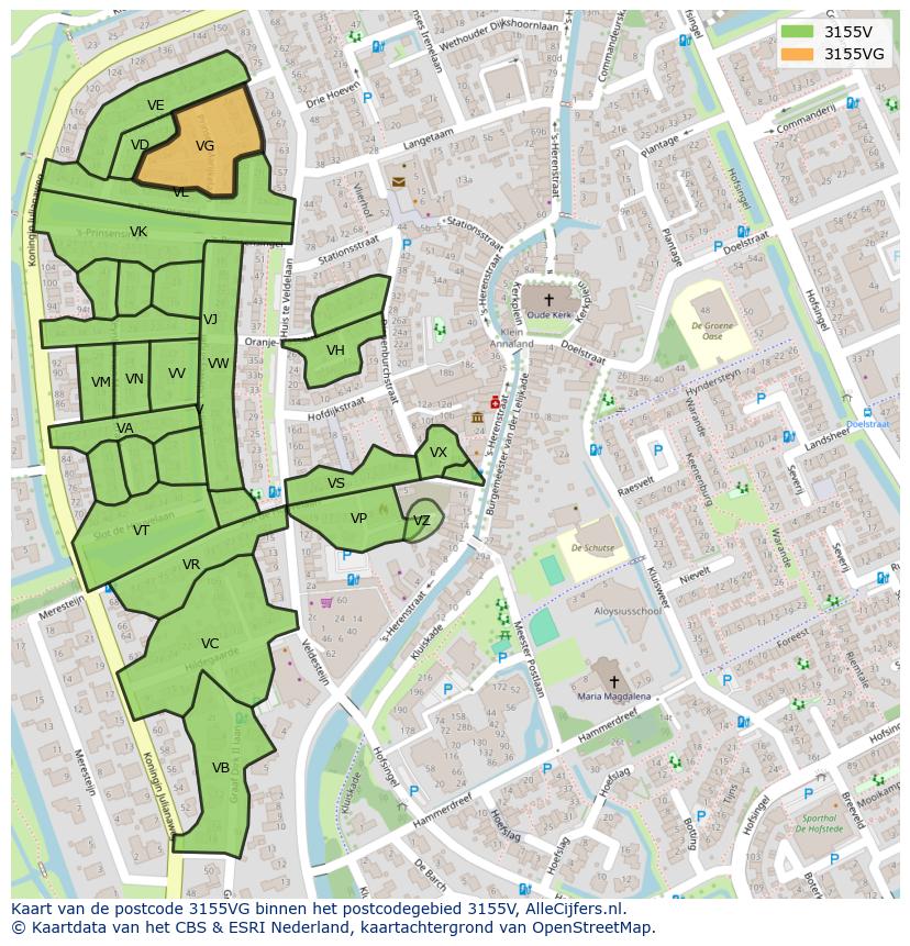 Afbeelding van het postcodegebied 3155 VG op de kaart.