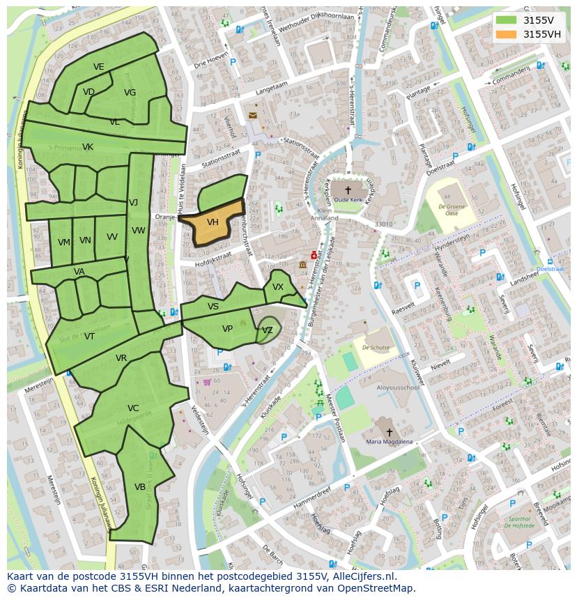 Afbeelding van het postcodegebied 3155 VH op de kaart.