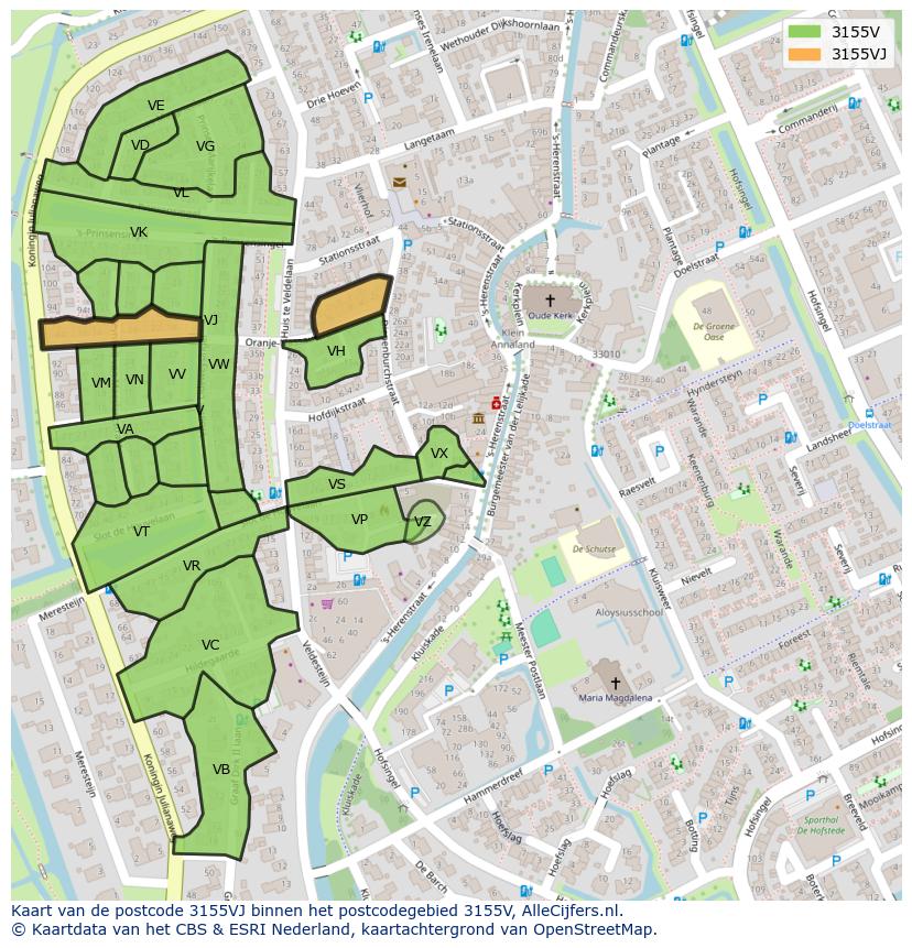 Afbeelding van het postcodegebied 3155 VJ op de kaart.