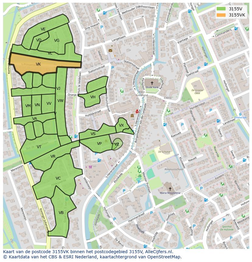 Afbeelding van het postcodegebied 3155 VK op de kaart.