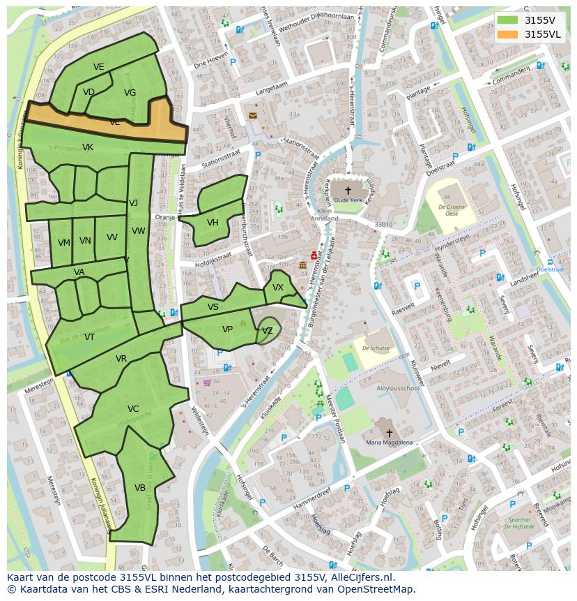 Afbeelding van het postcodegebied 3155 VL op de kaart.