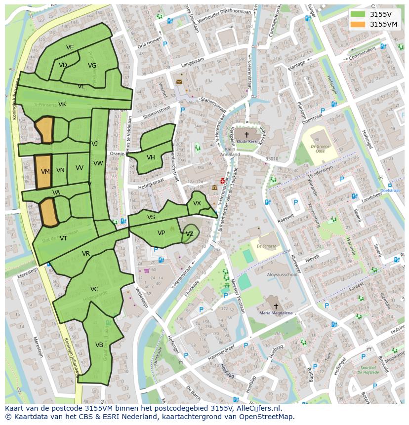 Afbeelding van het postcodegebied 3155 VM op de kaart.