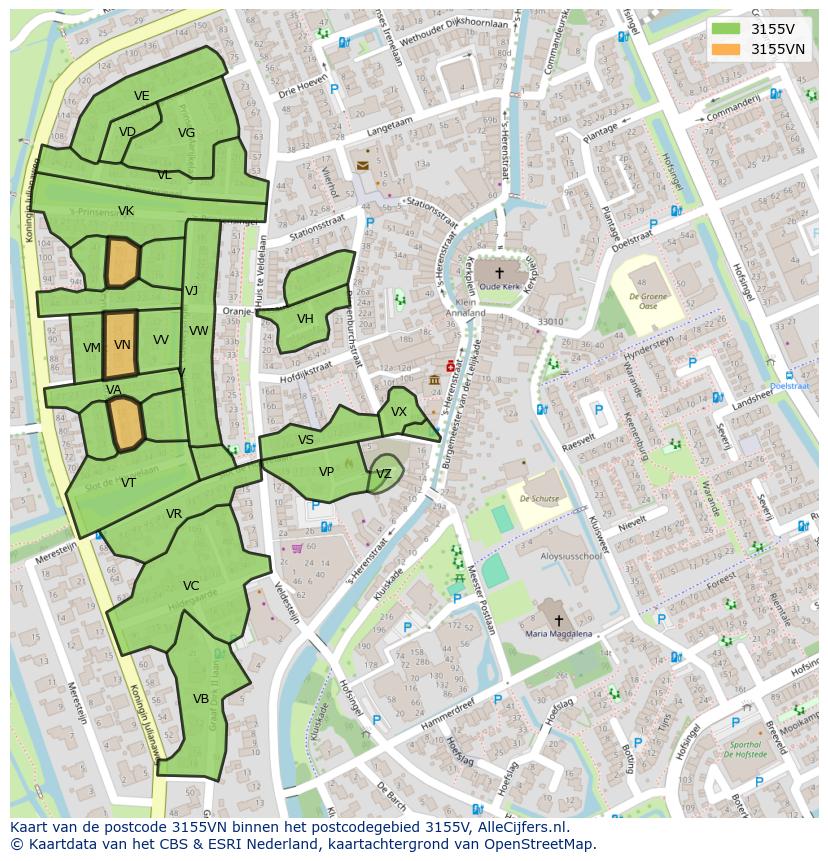 Afbeelding van het postcodegebied 3155 VN op de kaart.
