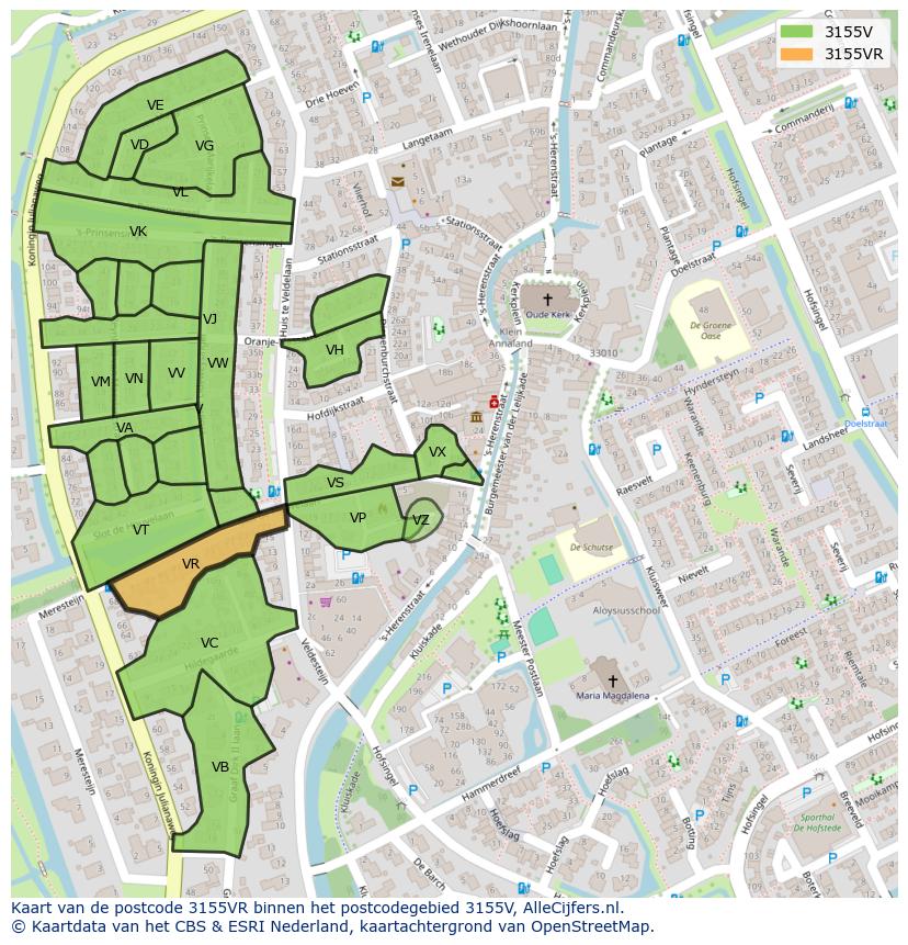 Afbeelding van het postcodegebied 3155 VR op de kaart.