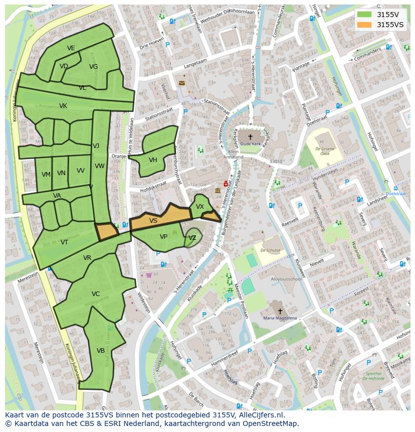 Afbeelding van het postcodegebied 3155 VS op de kaart.